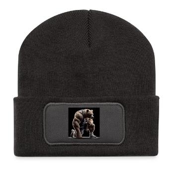 Bär Muskeln Sport Tier Fantasie - Recycelte Patch Beanie - Dunkelgrau - Vorne