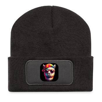 Alpaga avec chapeau et lunettes de soleil - Beanie recyclé à patch - charbon - Devant