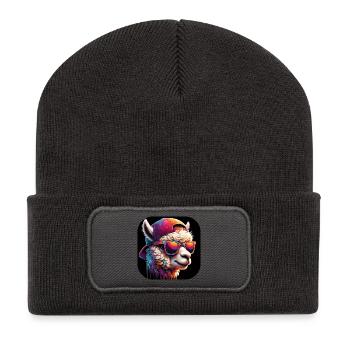 Alpaga avec lunettes de soleil et casquette - Beanie recyclé à patch - charbon - Devant