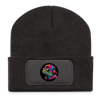 Gecko Salamander en rappeur avec casquette et casque - Beanie recyclé à patch - charbon - Devant