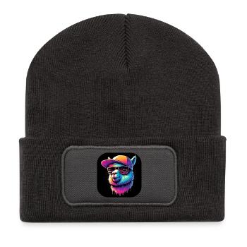 Lama alpaga rappeur avec casquette et lunettes de soleil - Beanie recyclé à patch - charbon - Devant