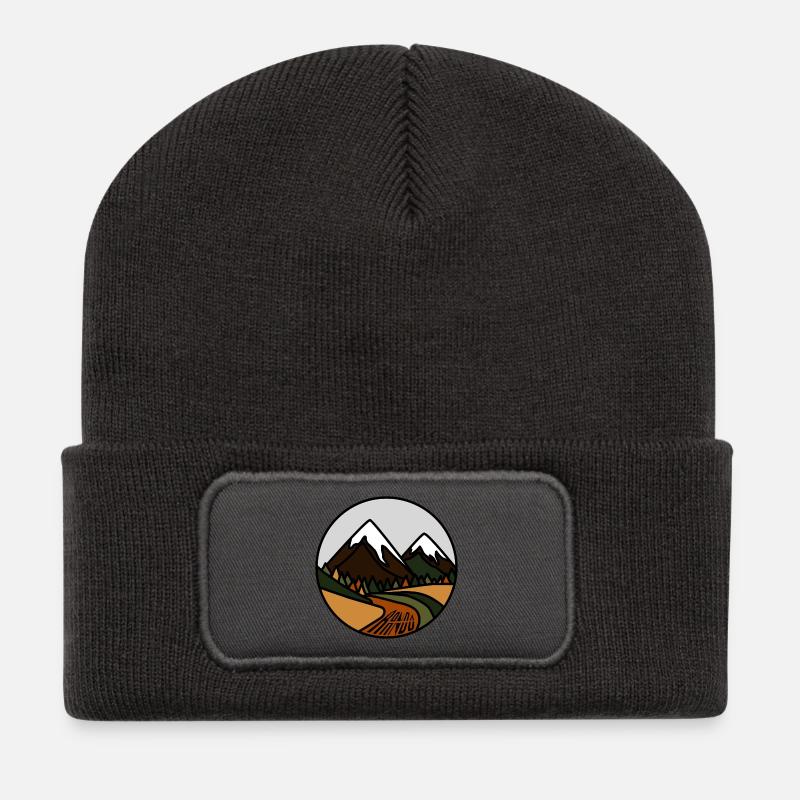 Montagnes enneigées et vallée alpestre - Beanie recyclé à patch - charbon