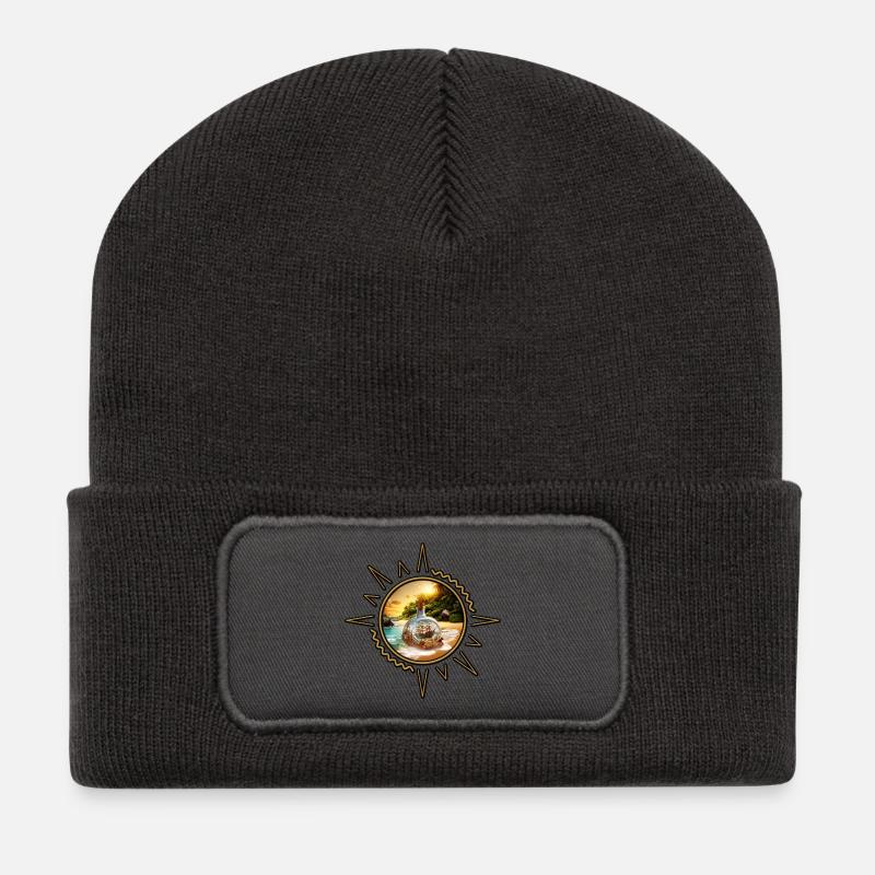 Einzigartige und überraschende Flasche mit Boot - Recycelte Patch Beanie - Dunkelgrau