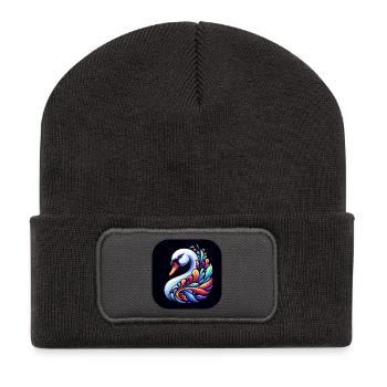 Cygne Animal Oiseau Coloré Bande Dessinée - Beanie recyclé à patch - charbon - Devant