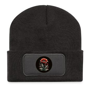 Poppy, Flower, Red, Natural - Recycled Patch Beanie - dark grey - Front