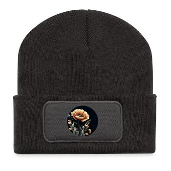 Flower, Orange, Beige, Natural, Botany - Recycled Patch Beanie - dark grey - Front