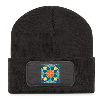Mandala de basket-ball - Beanie recyclé à patch - charbon - Devant