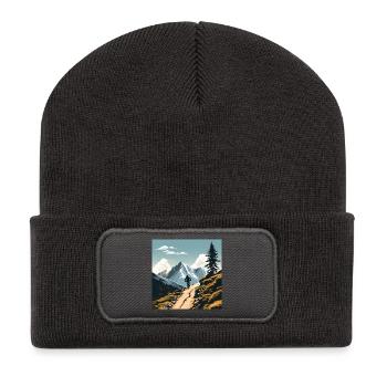 Mountain bikers, mountains, cool outdoor sports, wilderness - Recycled Patch Beanie - dark grey - Front