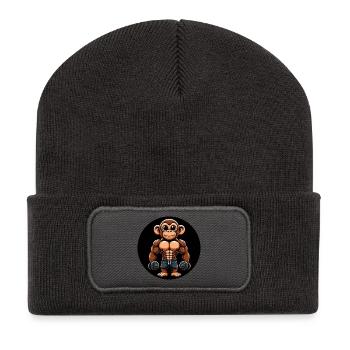 Affe Chimpanse Bodybuilder Training - Recycelte Patch Beanie - Dunkelgrau - Vorne