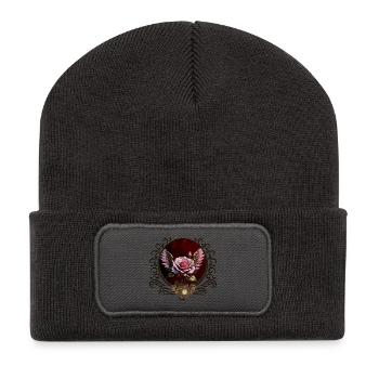 Magnifique rose steampunk avec des ailes. - Beanie recyclé à patch - charbon - Devant