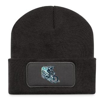 MTB Mountain Biking Downhill Gift - Recycled Patch Beanie - dark grey - Front