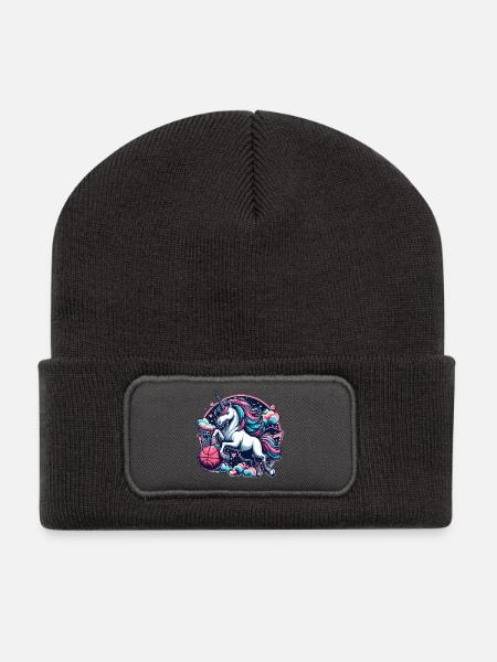 Basketball Einhorn Geschenk - Recycelte Patch Beanie - Dunkelgrau