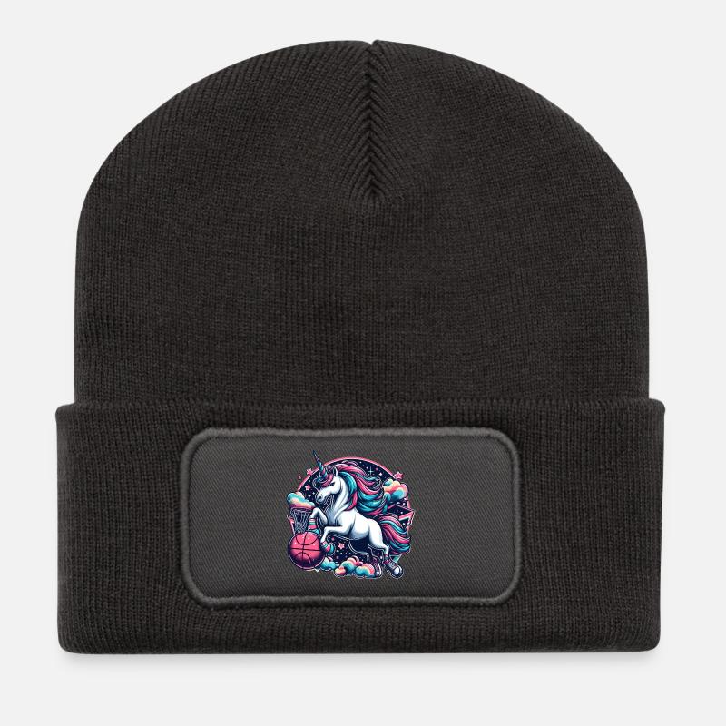 Basketball Einhorn Geschenk - Recycelte Patch Beanie - Dunkelgrau