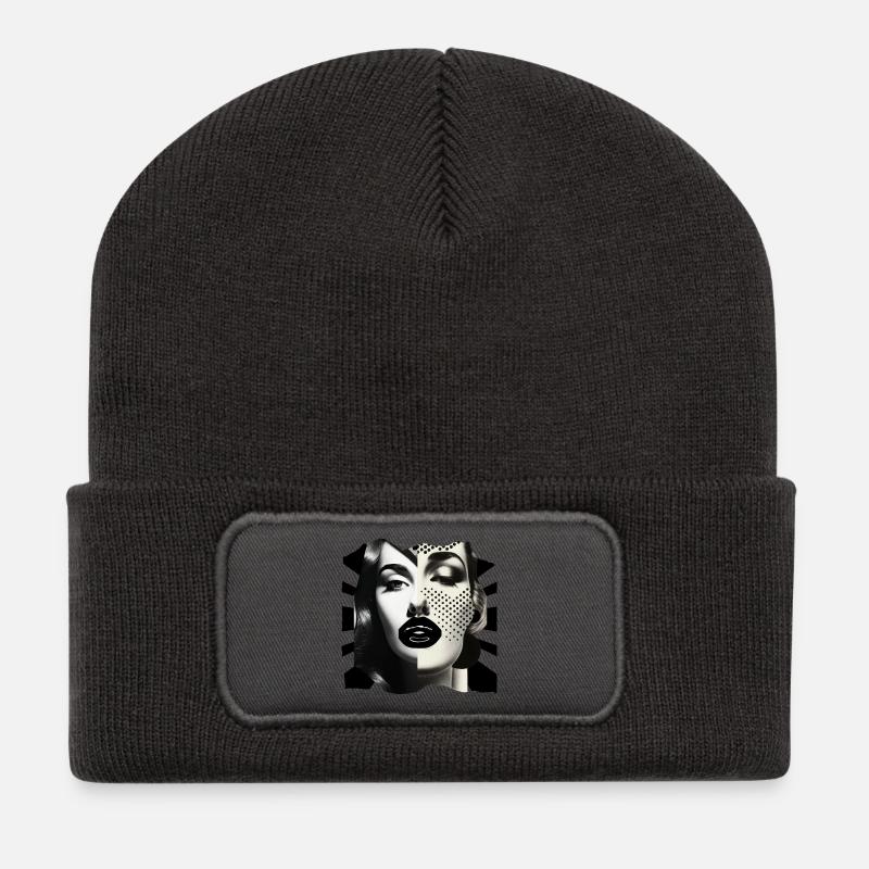 Collage de photos noir et blanc - Beanie recyclé à patch - charbon