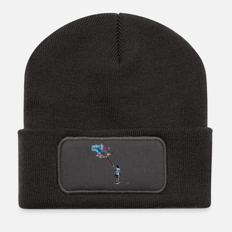  Kind malt Farbwolke - Recycelte Patch Beanie - Dunkelgrau