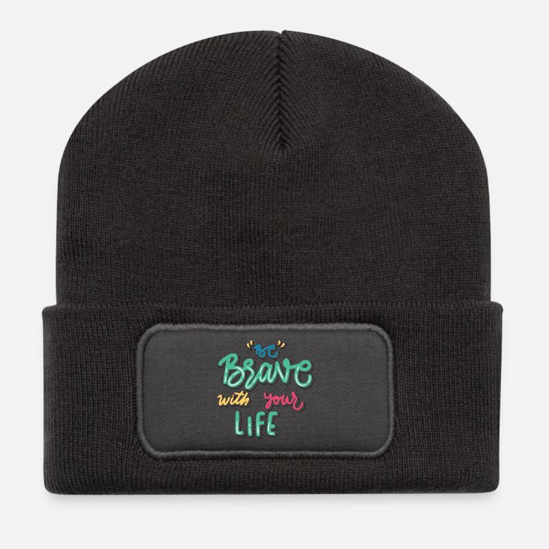 Be brave in life - Recycled Patch Beanie - dark grey