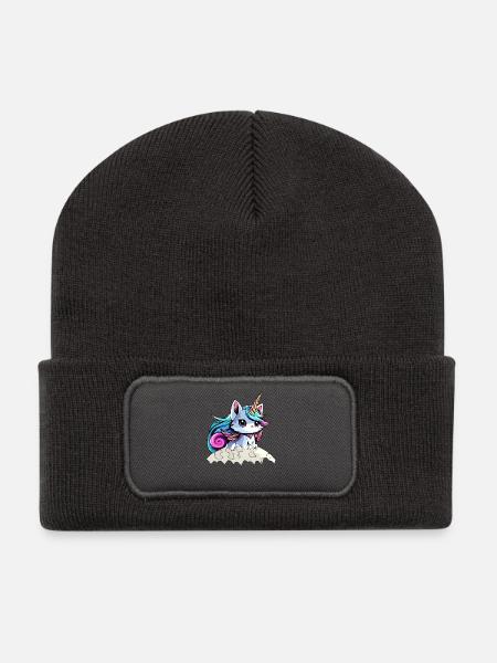 Fairy Unicorn Cat - Recycled Patch Beanie - dark grey