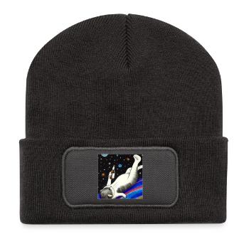 Drunk cat in space. - Recycled Patch Beanie - dark grey - Front