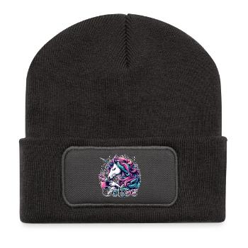 Einhorn Kaffee Geschenk - Recycelte Patch Beanie - Dunkelgrau - Vorne