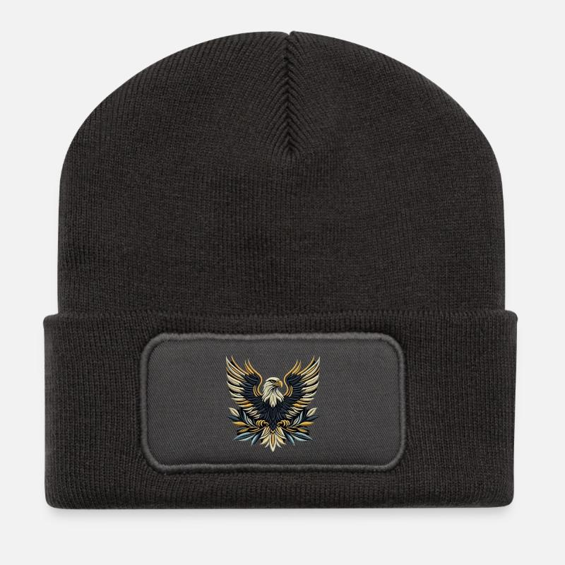 Regal Eagle Wings Embroidered Tee - Recycled Patch Beanie - dark grey