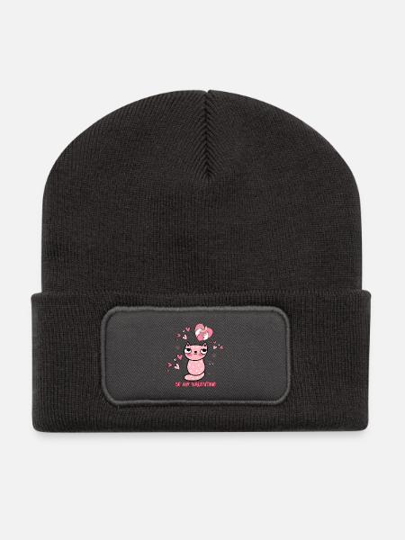 Katzenherz Valentinsdesign mit Liebe - Recycelte Patch Beanie - Dunkelgrau