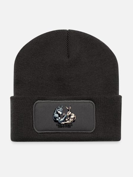 Armwrestling Armdrücken Wolf und Hase Geschenk - Recycelte Patch Beanie - Dunkelgrau