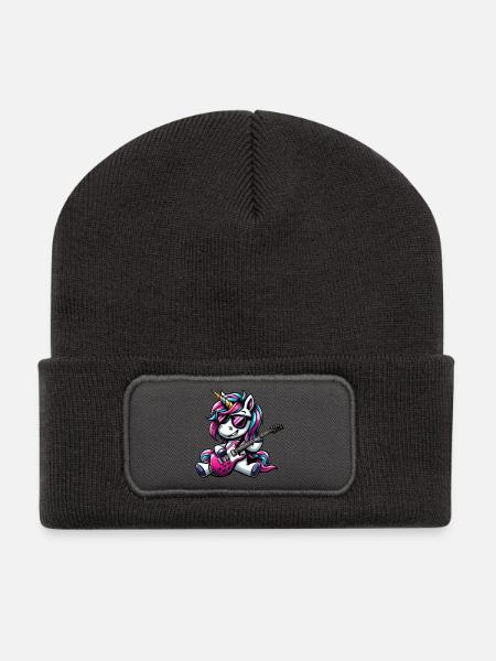 Rock & Metal Einhorn Gitarrist Band Design - Recycelte Patch Beanie - Dunkelgrau