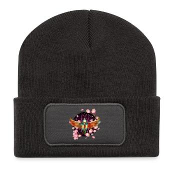 Insecte chatoyant coloré avec des ailes et des magnolias - Beanie recyclé à patch - charbon - Devant