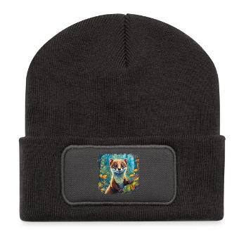 Close-up of a funny marten comic-style - Recycled Patch Beanie - dark grey - Front