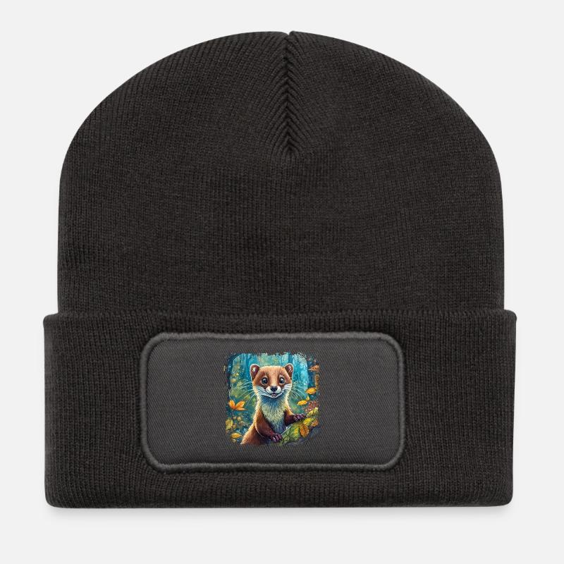 Gros plan d’une martre drôle de style comique - Beanie recyclé à patch - charbon