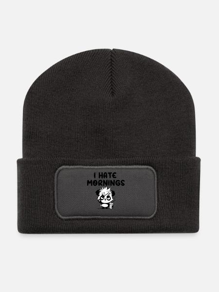 I hate mornings panda - Beanie recyclé à patch - charbon