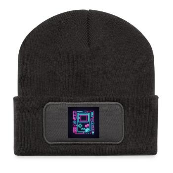 Neon Retro Spielkonsole Outline - Recycelte Patch Beanie - Dunkelgrau - Vorne