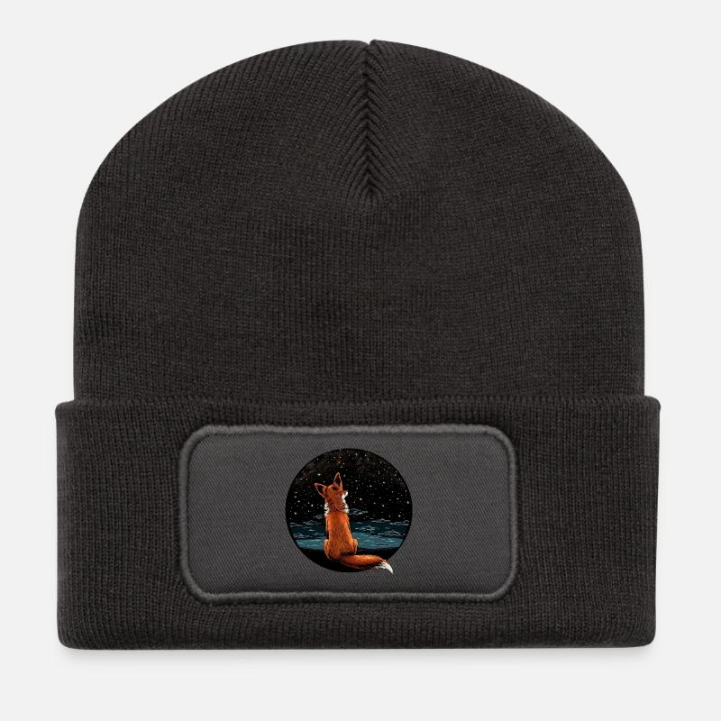 Fuchs mit Sternenhimmel - Recycelte Patch Beanie - Dunkelgrau