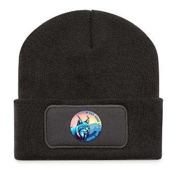Luchs bei Sonnenuntergang – Ruhe und Kraft - Recycelte Patch Beanie - Dunkelgrau - Vorne