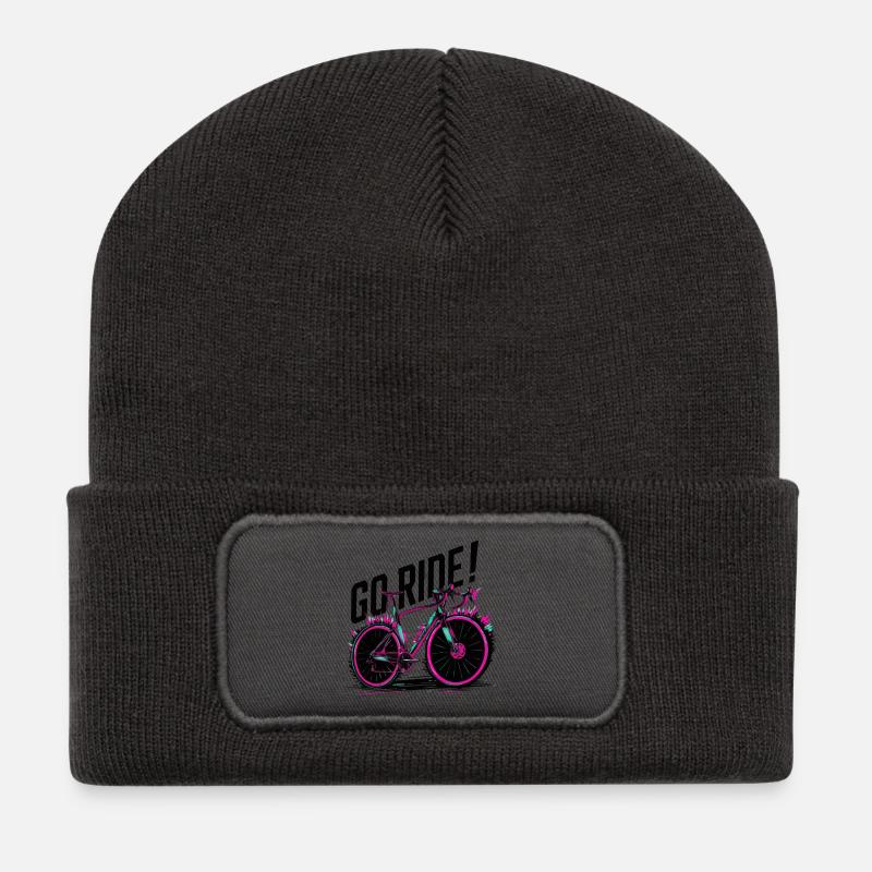 Neon Cycling Adventure Illustration - Recycled Patch Beanie - dark grey