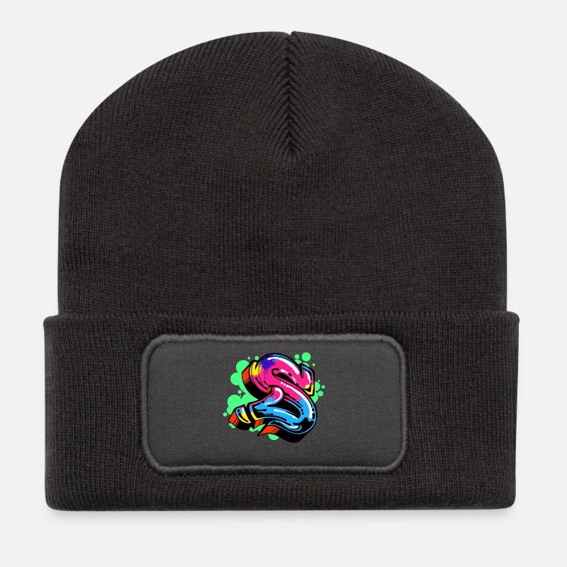 Strassenkunst Graffiti Kunst Zeichnen Illustration - Recycelte Patch Beanie - Dunkelgrau