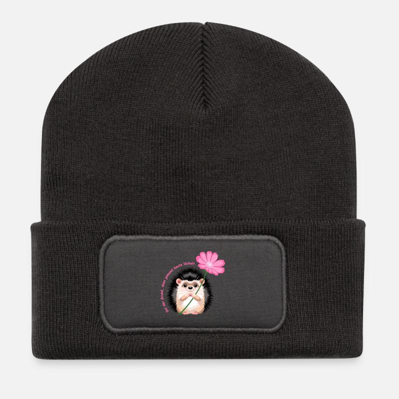 motiv_igel_text - Recycelte Patch Beanie - Dunkelgrau