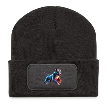 chien Staffordshire bull terrier origami 3d - Beanie recyclé à patch - charbon - Devant