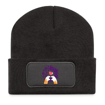Herz in Blumen und Pfoten - Recycelte Patch Beanie - Dunkelgrau - Vorne