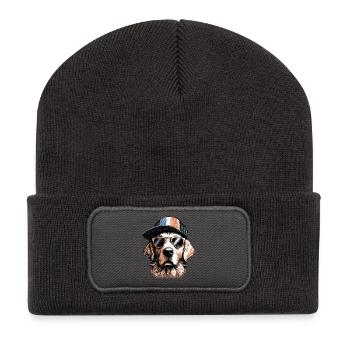 Cool Golden Retriever Dog Sunglasses Gift - Recycled Patch Beanie - dark grey - Front