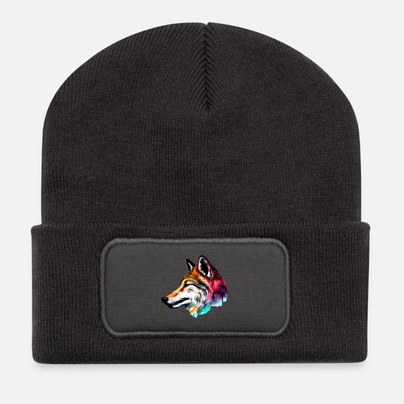 Colorfull Wolf Head - Recycled Patch Beanie - dark grey