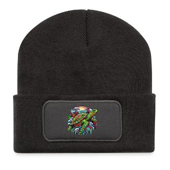 Japanese Turtle Japan Manga Comic - Recycled Patch Beanie - dark grey - Front