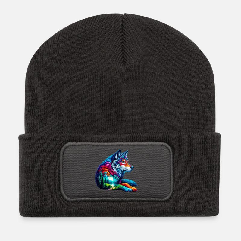 Wolf - Recycelte Patch Beanie - Dunkelgrau