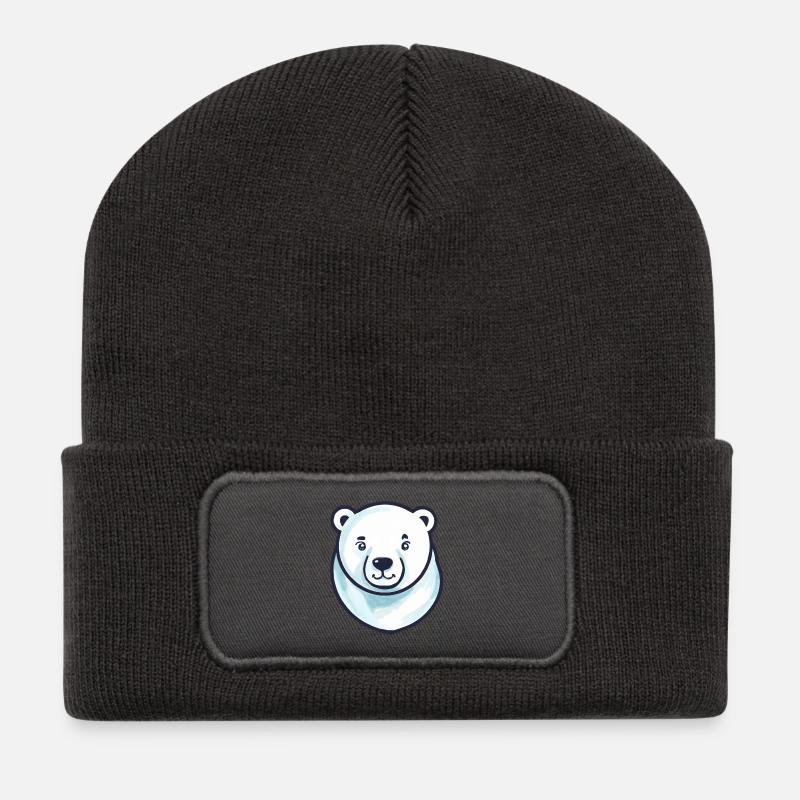 Eisbär-Kopf (Comic) - Recycelte Patch Beanie - Dunkelgrau