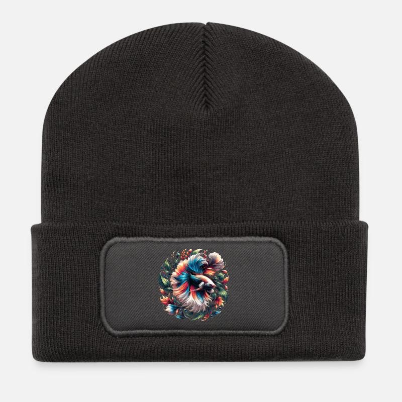 Siamesische Kampffisch, Betta splendens, Bettafan - Recycelte Patch Beanie - Dunkelgrau