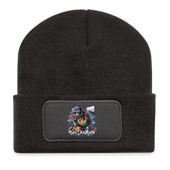 Cadeau graffiti tortue de basket-ball - Beanie recyclé à patch - charbon - Devant