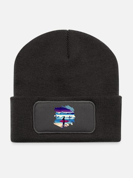 Surfer am Strand - Spaß - Surfen - Vintage - Recycelte Patch Beanie - Dunkelgrau
