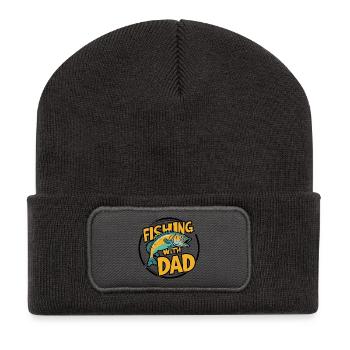 Pêche avec papa avec un design de poisson coloré - Beanie recyclé à patch - charbon - Devant