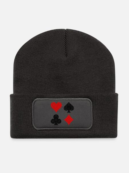 Casino Poker Kartenspiel Glücksspiel Zocken Pokern - Recycelte Patch Beanie - Dunkelgrau