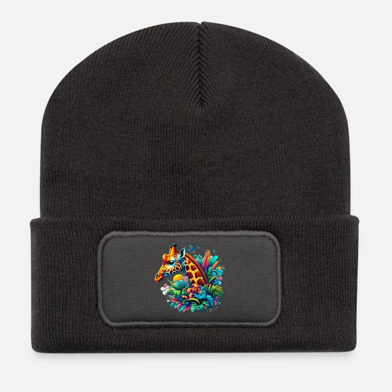 Giraffe - Recycelte Patch Beanie - Dunkelgrau